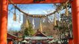 朱色の社殿が鮮やかです