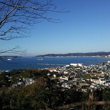 館山城の展望台から眺めると、ぐるりと岬に囲まれた湾を一望