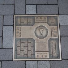 地面に通りの名前が書かれたパネルが。交差点にて。