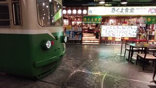 路面電車の車両がディスプレイされていました