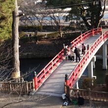 公園の高台から見下ろした赤い橋