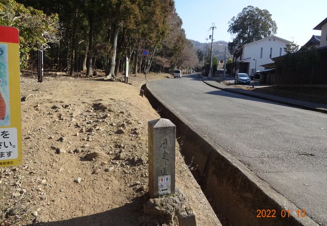 金龍神社から南に下ってきたら、「歴史の道」と書かれた石造りの道標がありました。