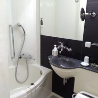 半弧形のバスタブが狭さを感じません。