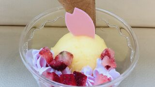 花組公演メニューの「ゆずと苺のパフェ」