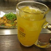 牡蠣焼きとハッサクハイボール