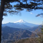 山梨県側からの山間の風景に溶け込む優美な富士山