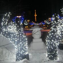 手のオブジェの電飾の様子