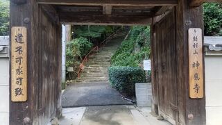 長い階段を登ってもみじも目立つ境内へ