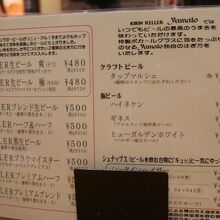 ビールのメニュー表。