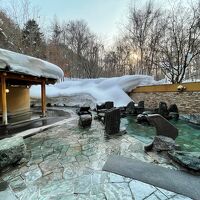 露天風呂は広々、内湯では女性は岩盤浴男性はサウナがあります