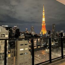 広々としたバルコニーからの眺望は東京タワー