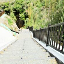 駐車場からすぐ　峡谷に下りる階段