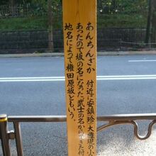 安鎮坂の解説柱です。安鎮大権現の御社があったそうです。