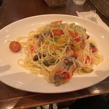 鰯のサオールとプチトマトのペペロンチーノスパゲッティ