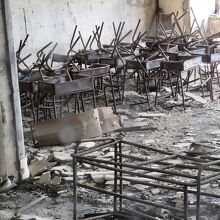 津波のみならず火災にも遭った教室内部