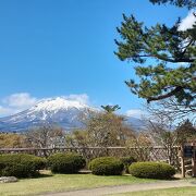 岩木山としだれ桜の美しい庭園