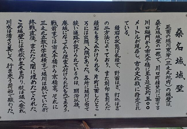 歴史を語る公園の前あたりに残っている桑名城の城壁