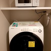 客室にはレンジとドラム式洗濯機