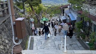 温泉旅館や飲食店、お饅頭屋さん、射的場が並ぶ石段温泉街
