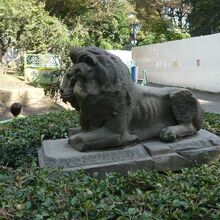 東郷元帥記念公園の獅子の像です。工事中のフェンスが見えます。