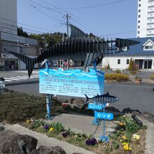 駅前広場にあるモニュメント。ヨシキリザメ