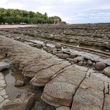 真近で見た奥に青島神社　