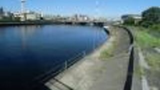 広い川幅の川面を流れる風が心地よい