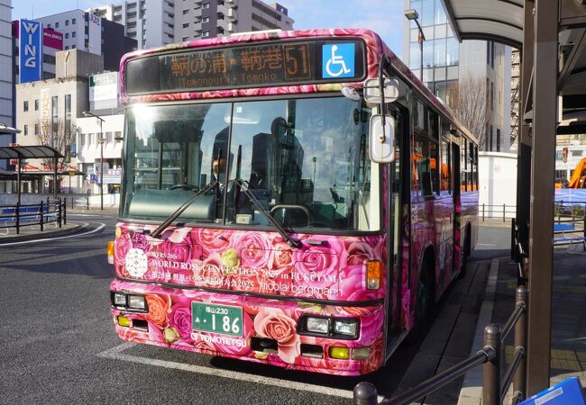 この日のバスはデザインが満開のバラ