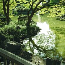 鶴の噴水のしぶきが見えています