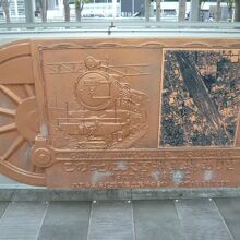 さいたま新都心駅に連接するけやきひろばには、操車場のパネルが