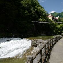 かわじいの湯の脇の道を下ると、川沿いの歩道に行けます。