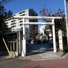 道路の角にある鳥居