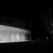 夜に館内をうろつくことができる美術館は少ないだろう、ヒンヤリとした空間で、美術館建物が最高に映える