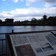 奈良市の市街地にある小さな池