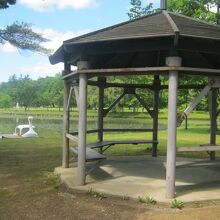 池のスワンボート側にはこんな休憩所も設置されています