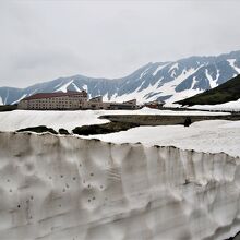 雪の大谷から観た立山ホテル
