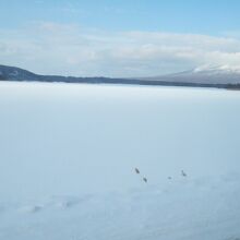 冬は凍結した上に真っ白な雪が積もっていました