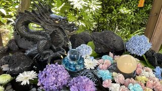 暑さにめげず涼しげな花手水