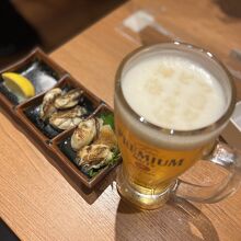 牡蠣とビール