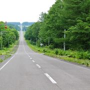 なだらかなアップダウンがどこまでも一直線に続く　北海道らしい道路