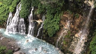 白いひげのような伏流水の滝