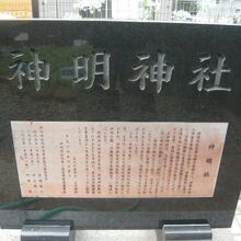 鳥居のさらに奥にある神明神社の由緒を記した解説板です。