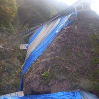 痛々しいほど補強された茅葺屋根の建物