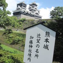 境内駐車場の脇の熊本城近望の名所