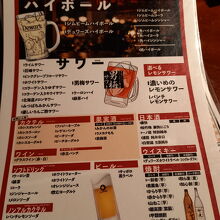 飲み放題メニュー