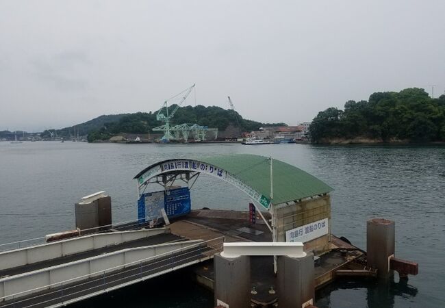 目の前に見える向島に行く航路