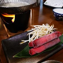 夕食の鹿肉のしゃぶしゃぶ