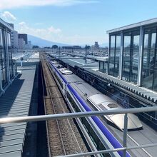 松本駅で。東京発着の特急も増えた。