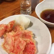 梅田駅近くの「おくまん堂山店」ではいつもの紅しょうが天ぷら・棒寿司に加えカキフライも美味しかった！