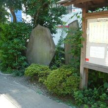 報土寺の入口を入ると、樹木に囲まれた井部香山の石碑が見えます